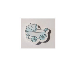 4 Stück Holzperle RETRO Kinderwagen, blau, Perlenarbeiten, Geburt, Deko Babyparty, Geschenkanhänger, Beigabe Glückwunschkarten, Give-away