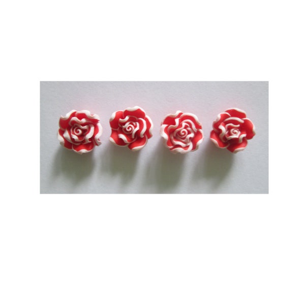 4 Stück Fimo Rosenperlen, Rote Rose, Schmuckherstellung: Ketten+Armbänder, Haardekoration, Perlenstickerei, Verzierung Nähobjekte, Hochzeit