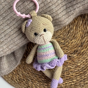 knitted toy for a stroller, toy for a stroller crochet, knitted bear, rattle, crochet rattle, a gift for a boy and a girl