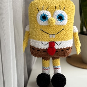 Esponja de crochet, peluche grande bob esponja, personaje de dibujos animados bob esponja, personajes de tu dibujo animado favorito, regalo de cumpleaños