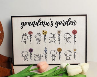 Personalized Grandma's Garden Sign, Gift For Grandma, Birthday Gift, Wooden Plaque, Custom Birth Flower, Mother's Day Gift, Kids Names Sign