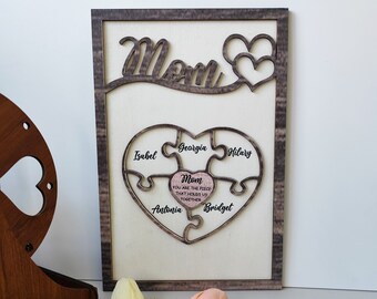 Personalized Mom Puzzle Sign, Grandma Gift, Wooden Plaque, Mom Gift, Custom Puzzle Pieces, Gift For Her, Housewarming Gift, Birthday Gift
