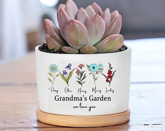 Personalized Outdoor Flower Pot, Custom Grandma's Garden Plant Pot, Mom Birthday Gift, Birth Month Flower Pot, Grandma Gifts, Gift for Her