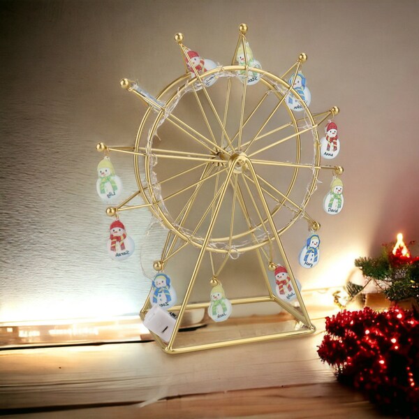 Personalized Family Name Light, Snowman Ferris Wheel, Holiday Decor, Family Decor, Ferris Wheel Lamp, Snowman Decoration, Gift for Her