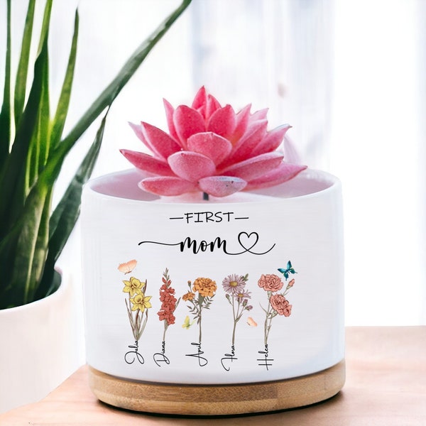 Première maman personnalisée, maintenant pot de grand-mère, cadeau maman, jardin de grand-mère, cadeau grand-mère, mini pot, pot de fleur pour le mois de naissance, pot de fleur d'extérieur