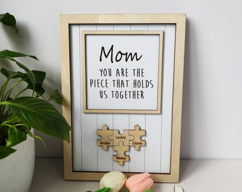Personalized Mom Puzzle Sign, Mom Gift, Wood Family Sign, Name Puzzles, Puzzle Pieces Gift, Birthday Gift, Mother's Day Gift, Gift for Dad