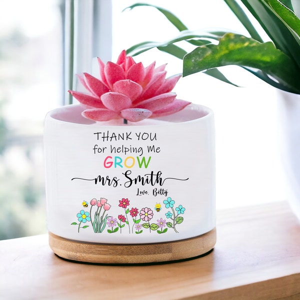 Personalized Teacher Flower Pot, Thank You Gift For Teacher, Teacher Name Plant Pot, Ceramic Pot, Teacher Appreciation Gift, Birthday Gift