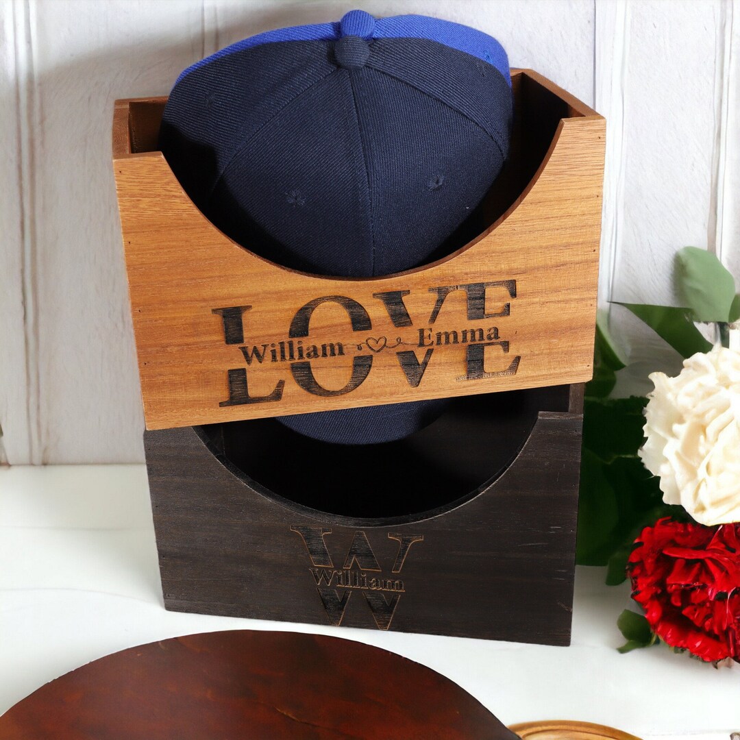 Personalized Hat Box, Gift for Him, Engraved Name, Wooden Hat Holder
