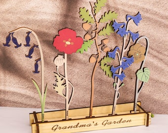 Grandma's Garden Sign, Birthday Flower Bouquet, Gift for Mom, Home Decor, Custom Wooden Plaque, Engraved Name, Mothers Day Gift,Grandma Gift