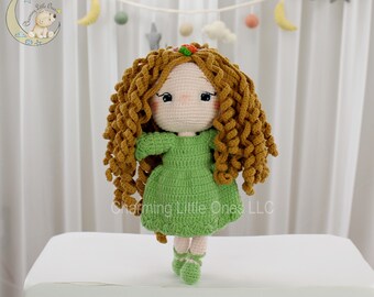 Custom Order - Unique Crochet Doll, Pink/Green Princess Toy, Long Hair Doll Gift, Personalized Doll,