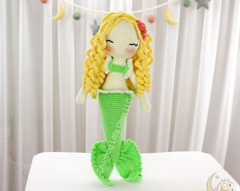 Custom Order Mermaid Doll, Green Mermaid Soft Toy, Crochet Mermaid, Soft Doll, Customizable Keepsake, First Birthday Gift, Soft Sensory Toy