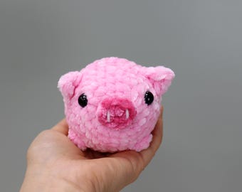 Crochet Pig Plush, Mini Chenille Piggy with Round Squishy Body, Pig Lover Gift