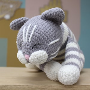 Gehäkelte Katze, Katzenplüschtier, Katzendekor, Katzenkissen, gefülltes Katzenspielzeug, gehäkelte Amigurumi-Katzenplüschtier, große faule Plüschkatze - 70 cm