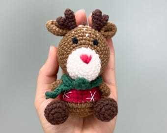 Crochet Reindeer Ornament with Snowflake Sweater and Scarf, Christmas Tree Decoration, Teacher Christmas Gift