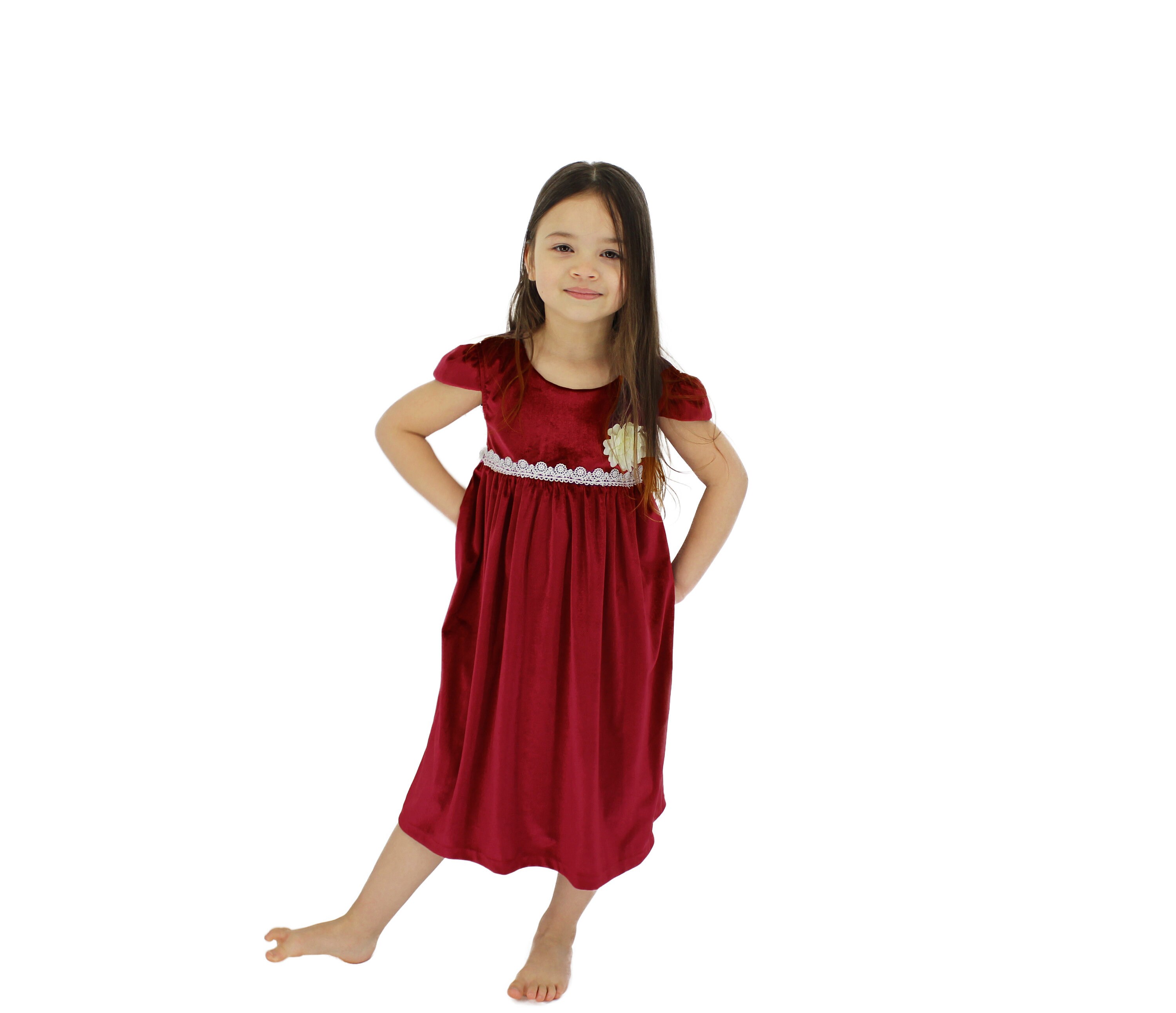 Girl Velvet Dress Red High Quality Velvet Etsy