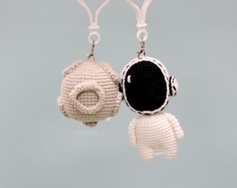 Astronaut Keychain, Moon Bag Charm, Set of 2, Handmade Crochet Amigurumi, Mini Plush
