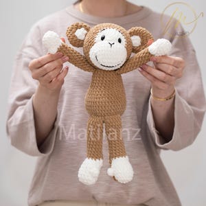 Sock Monkey Plush, Amigurumi Sock Monkey, Crochet Monkey, Stuffed Animal 12&#39;&#39;, Ship from US