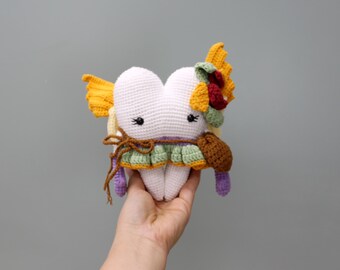 Crochet Tooth Fairy Plush with Wings and Flower Crown, Ruffled Skirt and Satchel, Dentist Gift