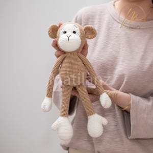 Sock Monkey Plush, Crochet Monkey, Amigurumi Sock Monkey, Crochet Monkey, Handmade Stuffed Animal 12 inches, Ship from US