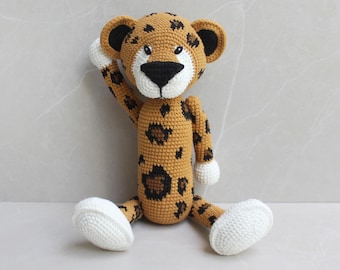 Leopard Plush, Crochet Amigurumi Stuffed Animal with Slender Arms, Handmade Nursery Decor, Birthday Gift for Kids