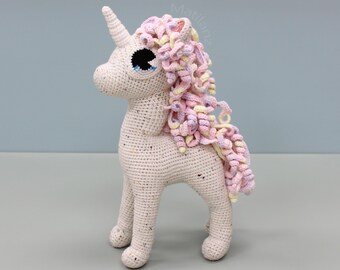 Unicorn Plush, Speckled Amigurumi Plush, Curly Mane Unicorn, Birthday Gift for Girls and Unicorn Lovers
