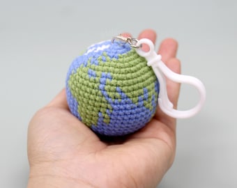 Earth Keychain, Handmade Crochet Amigurumi Bag Charm, Mini Plush