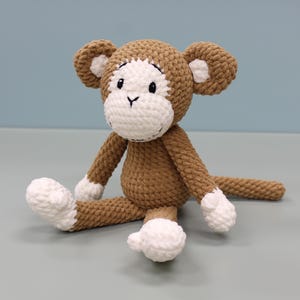 Crochet Monkey Plush, Handmade Amigurumi Stuffed Animal with Chenille Yarn, First Birthday Gift, Monkey Lover Gift