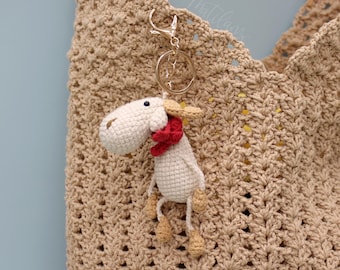 Crochet Moose Keychain - Handmade Plush Bag Charm