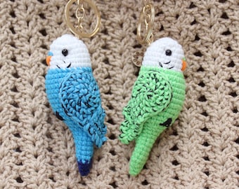 Budgie (Parakeet) Plush Keychain, Handmade Crochet Amigurumi Bag Charm