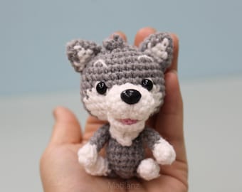 Wolf Plush Keychain, Dog Keychain, Back Pack Charm, Handmade Gift for Dog Lovers