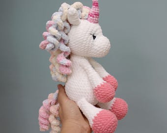 Crochet Unicorn, Handmade Amigurumi Stuffed Animal with Chenille Texture, First Birthday Gifts