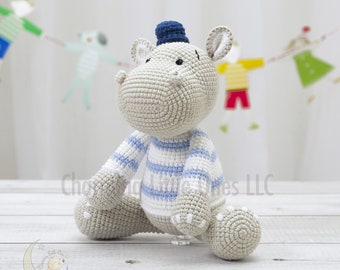 Soft Stuffed Hippo, Crochet Hippo, Amigurumi Toy, Stuffed Animal Gift, Baby Shower Gift, Newborn Gift, Birth Announcement, First Birthday