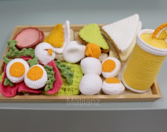 Crochet Breakfast Plush, Handmade Play Kitchen Toy, Amigurumi Food Set, Montessori Toy for Kids