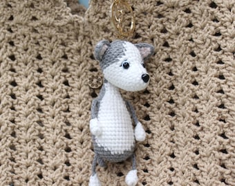 Crochet Keychain, Dog Plush Purse Charm