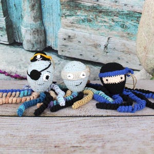 Octopus Crochet, Handmade Octopus Plush, Amigurumi Stuffed Animal with Pirate Eye Patch, Preemie Baby Gift, Newborn Gift
