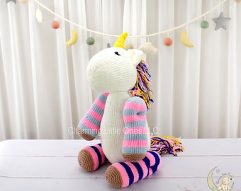 Handmade Stuffed Unicorn, Soft Knitted Unicorn, Stuffed Animal Gift, Baby Shower Gift, Newborn Gift, Birth Announcement, First Birthday