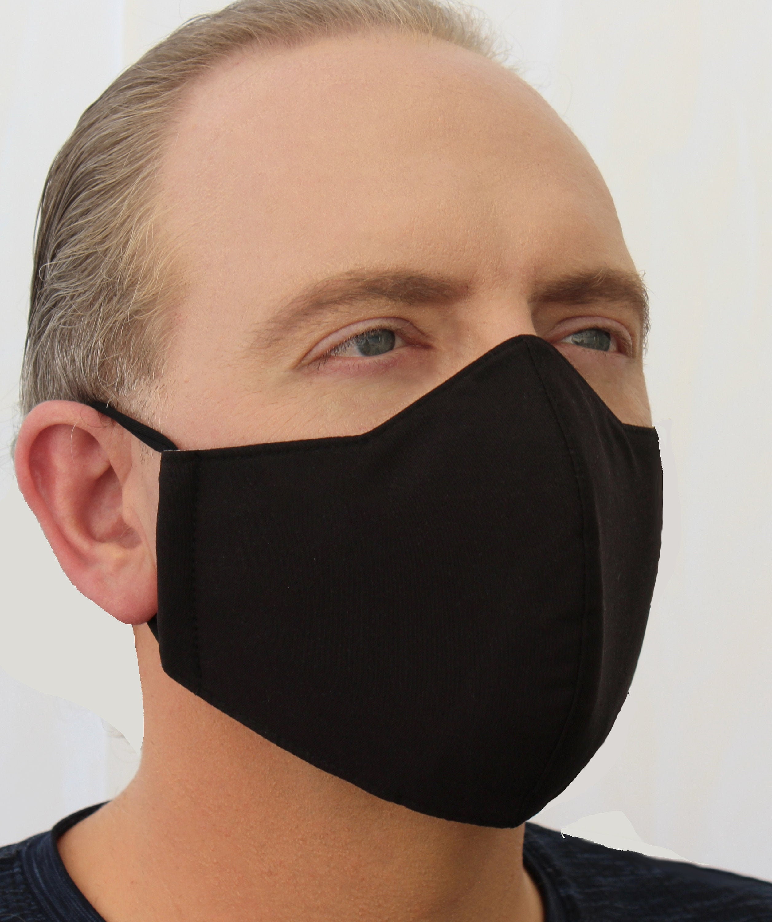 Adult Regular Solid Black/Dark Blue - High Quality 3 Layer Fabric Mas…