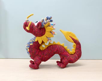 Crochet Chinese Dragon Plush, Giant Standing Dragon with Mane and Whiskers, Gift for Dragon Lovers