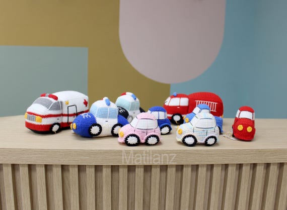 Crochet Car Plush, Amigurumi Stuffed Vehicle with Crochet Wheels, Car Guy Gift, Race Car Birthday, Handmade Plush Toy