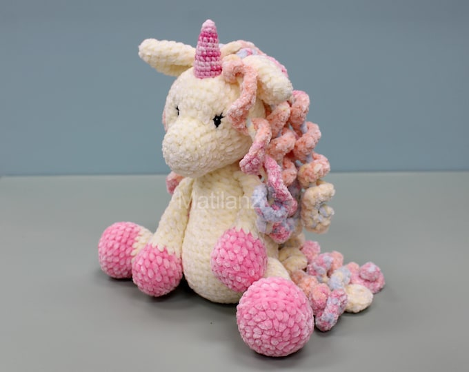 Large Crochet Unicorn Plushie, Handmade Amigurumi Stuffed Animal with Velvet Texture, Unicorn Birthday Gift