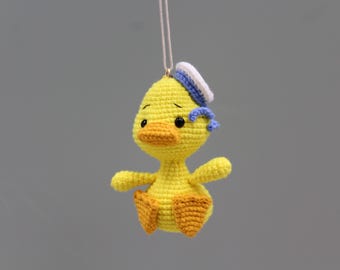 Sailor Duck Keychain, Duck Ornament and Car Hanger Plush, Handmade Crochet Amigurumi Nautical Nautical Ornament & Bag Charm