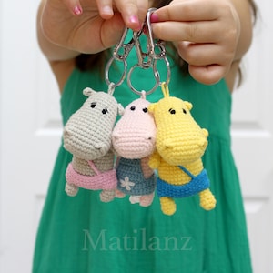 Crochet Keychain, Hippo Plush Keychain, Crochet Gift, Little Charm Plush Bag Charm, Mothers Day Gift for Her, Teacher Appreciation Week