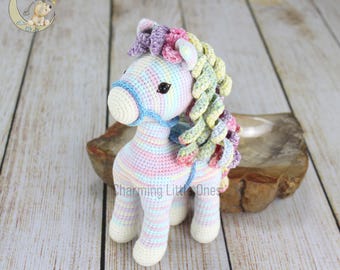 Rainbow horse, Rainbow pony, Handcrafted crochet horse, Baby Gifts, Baby Shower Gift , First Birthday Gift, New Born Gift, Customize Horse