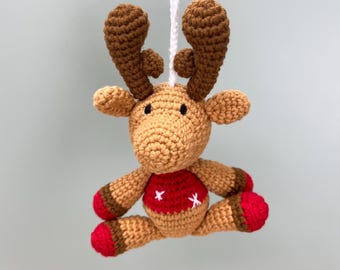 Crochet Moose Plush, Handmade Moose Ornament, Amigurumi Stuffed Animal, Woodland Holiday Decor