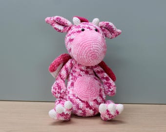 Crochet Dragon Plush, Large Chenille Dragon with Wings, Dragon Lover Gift