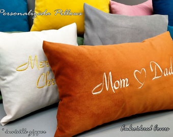 Almohada personalizada con nombre de caligrafía, regalo personalizado para mamá, regalo de boda con monograma, regalo de compromiso, regalo de inauguración de la casa, funda de cojín