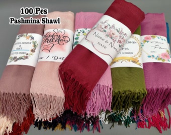 100 Pcs Personalized Pashmina Scarf, Wedding Shawl, Bridesmaid Pashmina, Bridal Shower Favor, Bridesmaid Proposal, Personalized Wedding Gift