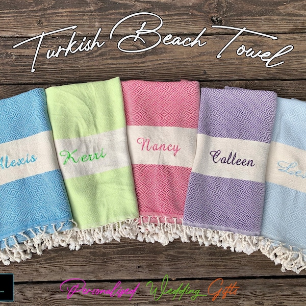 Wedding Gifts, Bridesmaid gift, Personalized custom gift, Gift for her, Turkish Beach Towel, Girls trip, Bachelorette Party Favor, Home gift