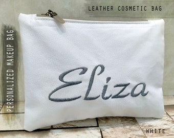 Leather Makeup Bag, Personalized Cosmetic Bag, Personalized Wedding Gift, Christmas Gift, Personalized gift for her, Best Friend Gift