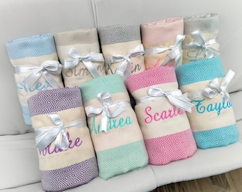 Türkisches Handtuch, Strandtuch, Bachelorette Party Gefälligkeiten, Geschenk für sie, Hochzeitsgeschenke Handtuch, personalisiertes Geschenk, Brautjungfer Geschenke, Stranddekor